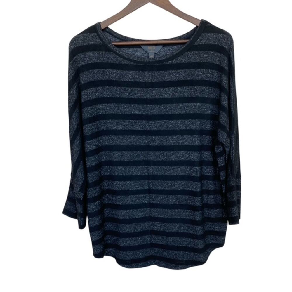 41 Hawthorn Navy and Heather Gray Striped Scoop Neck Top